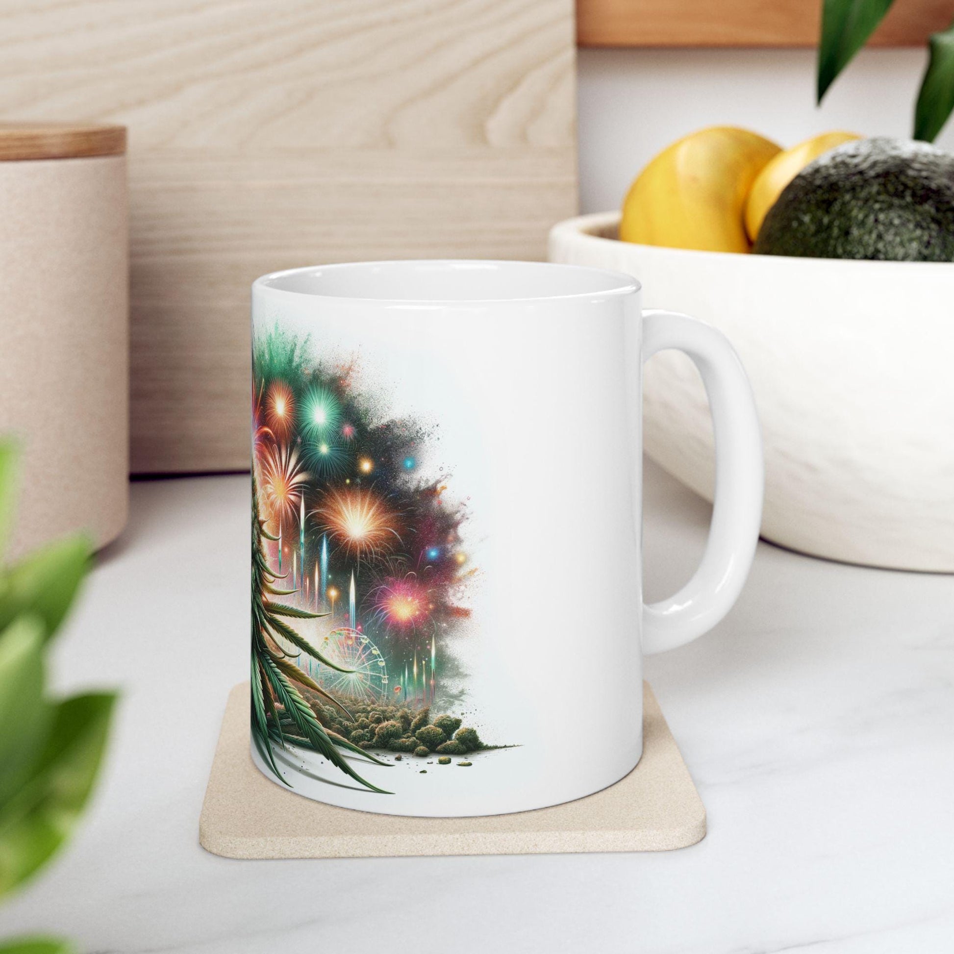 WEED & FIREWORKS - Weed Coffee Mug (11oz) - 4th of July Gift for Stoners, Smokers, Growers; Wake and Bake / 420 Mug, Weed / 4th of July Mug