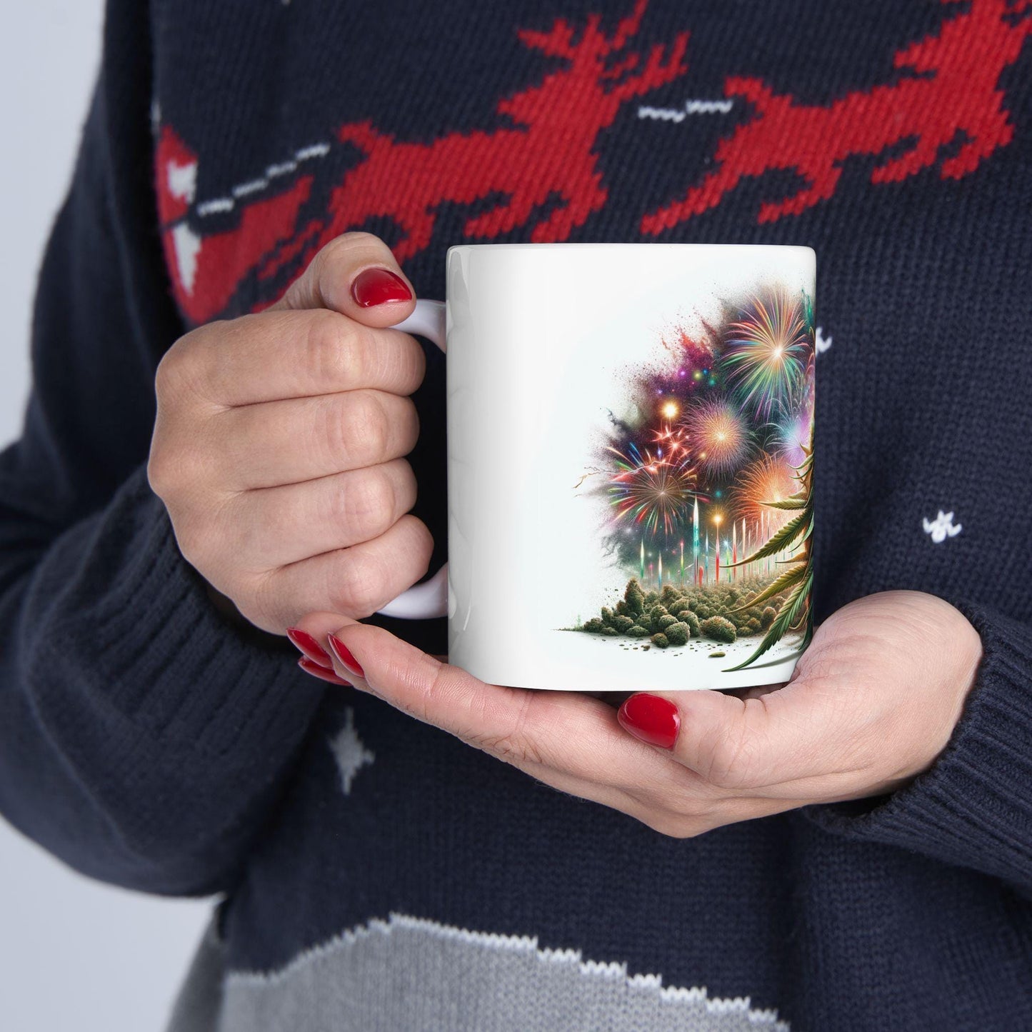 WEED & FIREWORKS - Weed Coffee Mug (11oz) - 4th of July Gift for Stoners, Smokers, Growers; Wake and Bake / 420 Mug, Weed / 4th of July Mug