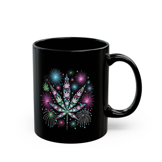WEED FIREWORKS - 420 Coffee Mug (Black 11oz) - Fireworks Mug for Smokers, Stoners, Flowers; Wake & Bake Mug / Weed Gift Mug / Black Mug