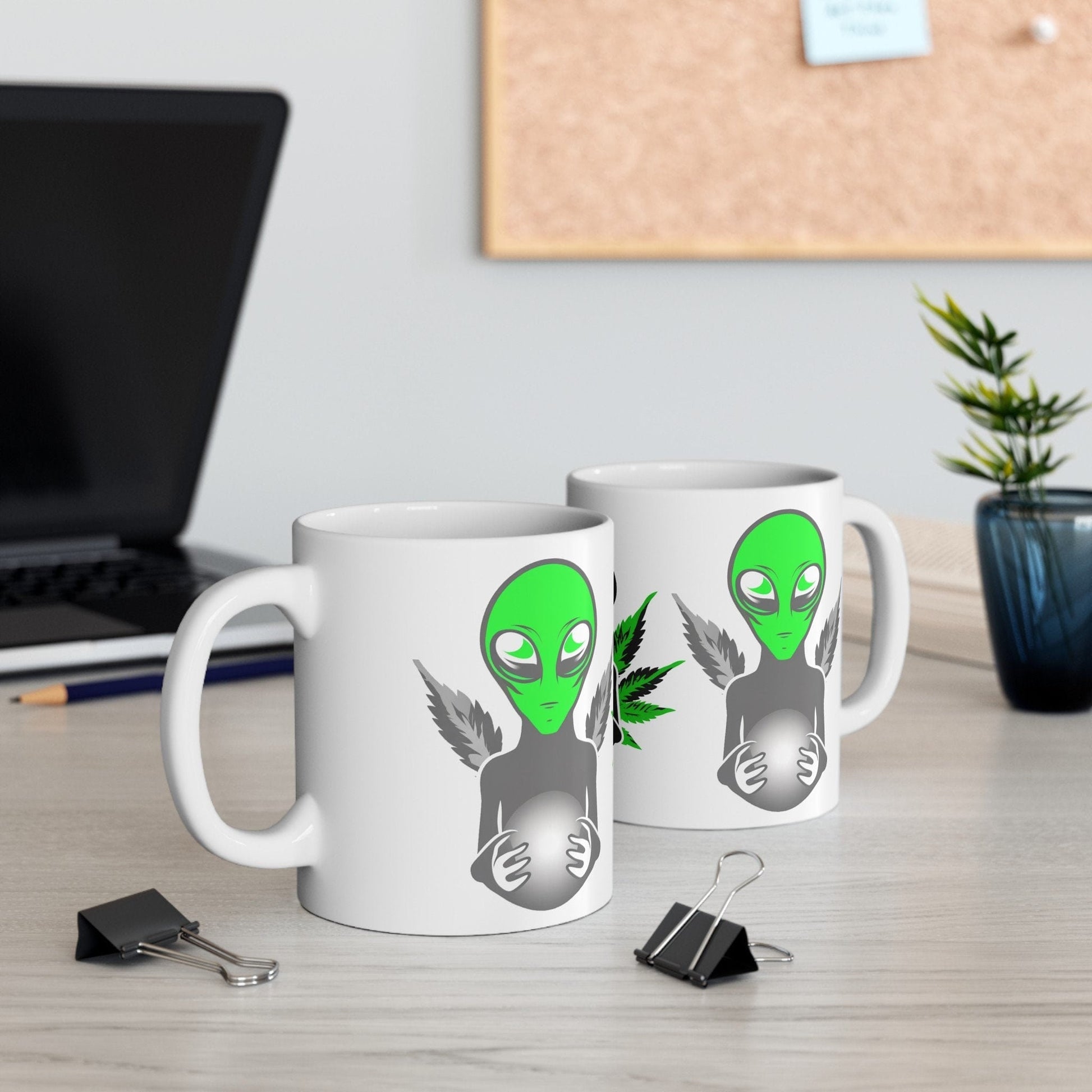 WEED ALIEN - Weed Coffee Mug (11oz) - Perfect Weed Gift for Weed Smokers, Stoners, Growers; Wake & Bake / 420 Weed Mug, Marijuana Gift