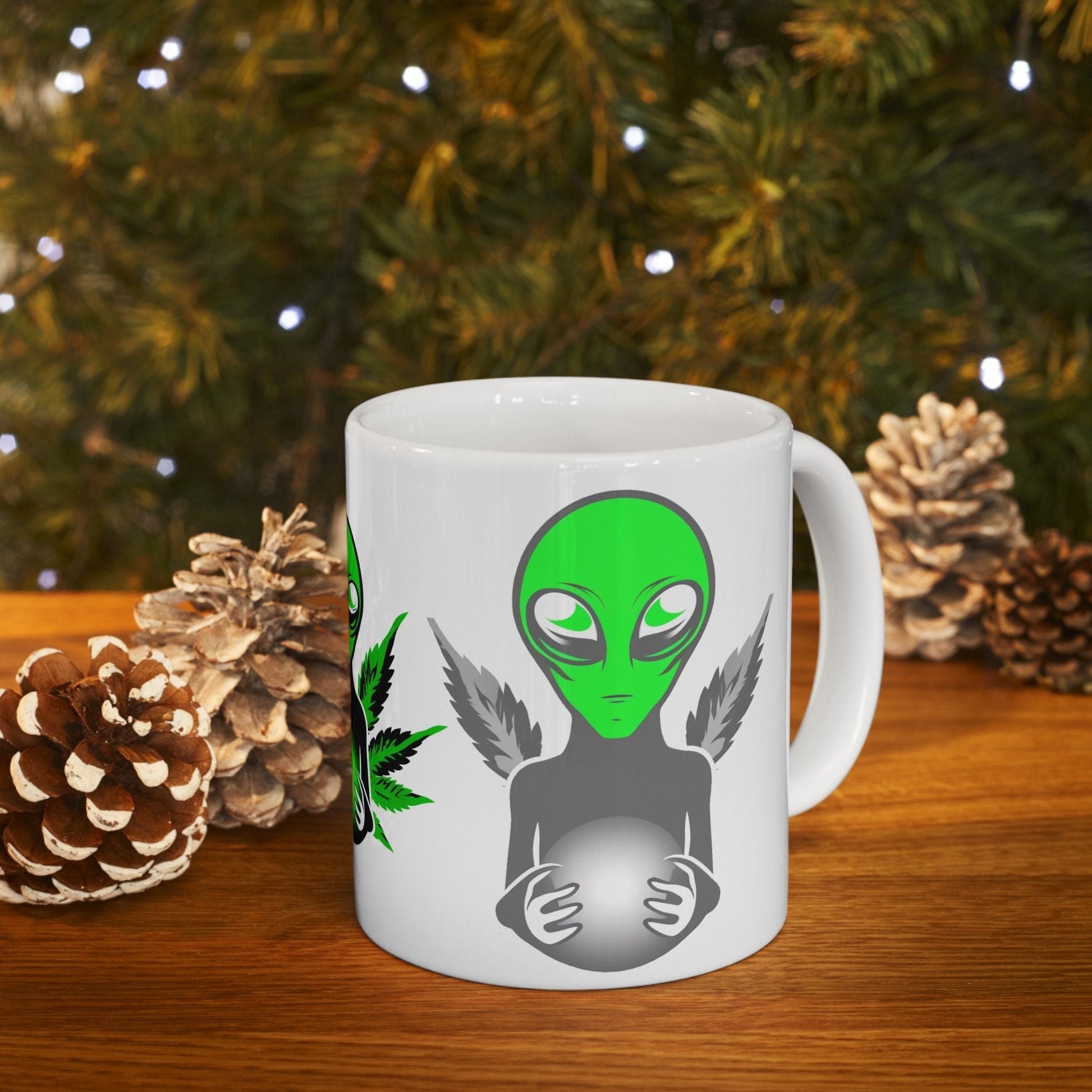 WEED ALIEN - Weed Coffee Mug (11oz) - Perfect Weed Gift for Weed Smokers, Stoners, Growers; Wake & Bake / 420 Weed Mug, Marijuana Gift