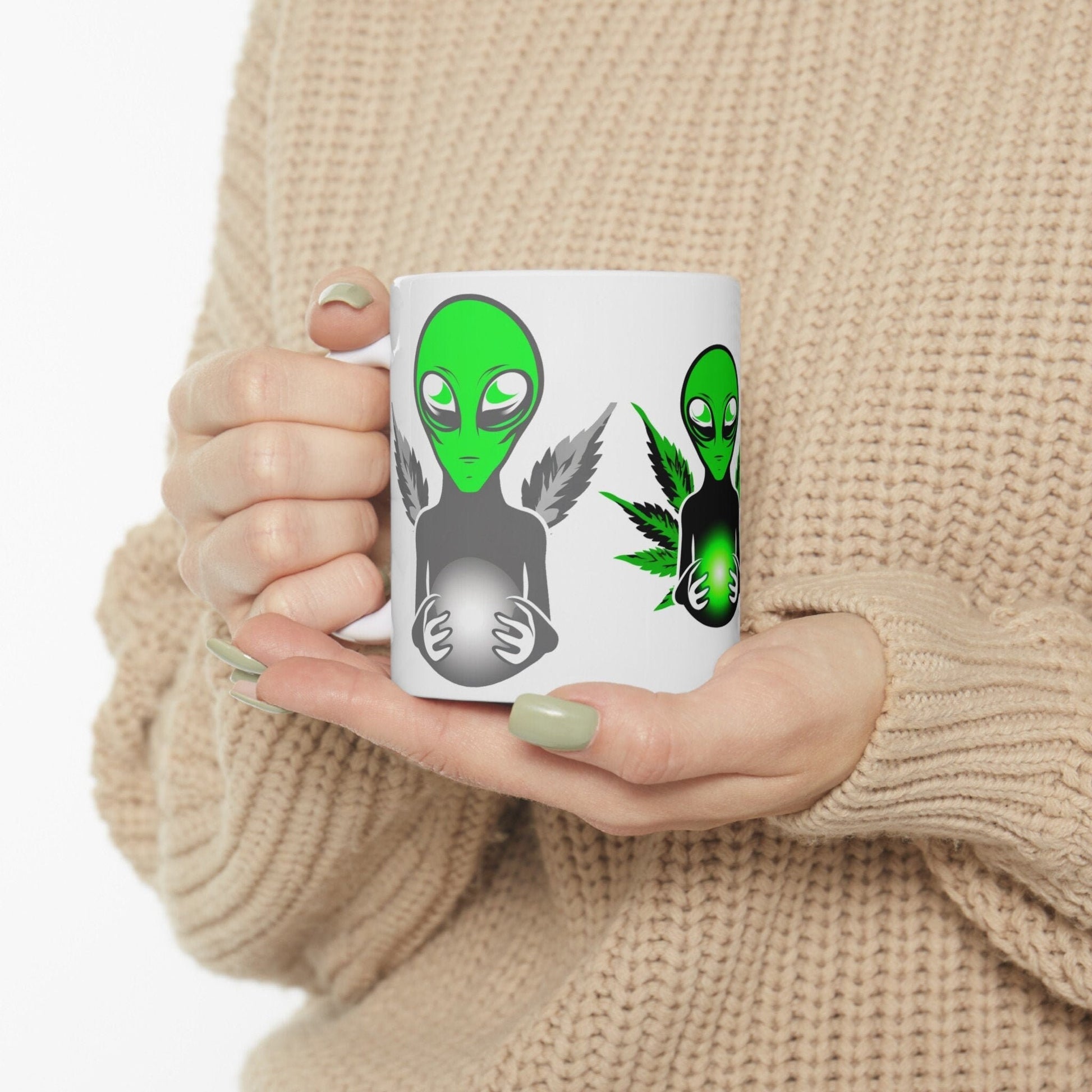 WEED ALIEN - Weed Coffee Mug (11oz) - Perfect Weed Gift for Weed Smokers, Stoners, Growers; Wake & Bake / 420 Weed Mug, Marijuana Gift
