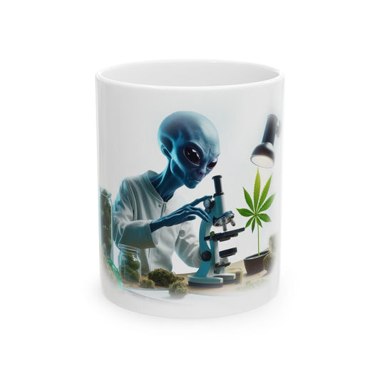 WEED ALIEN in LAB - Weed Coffee Mug (11oz)- Perfect Weed Gift for Weed Smokers, Stoners, Growers; Wake & Bake / 420 Weed Mug, Marijuana Gift