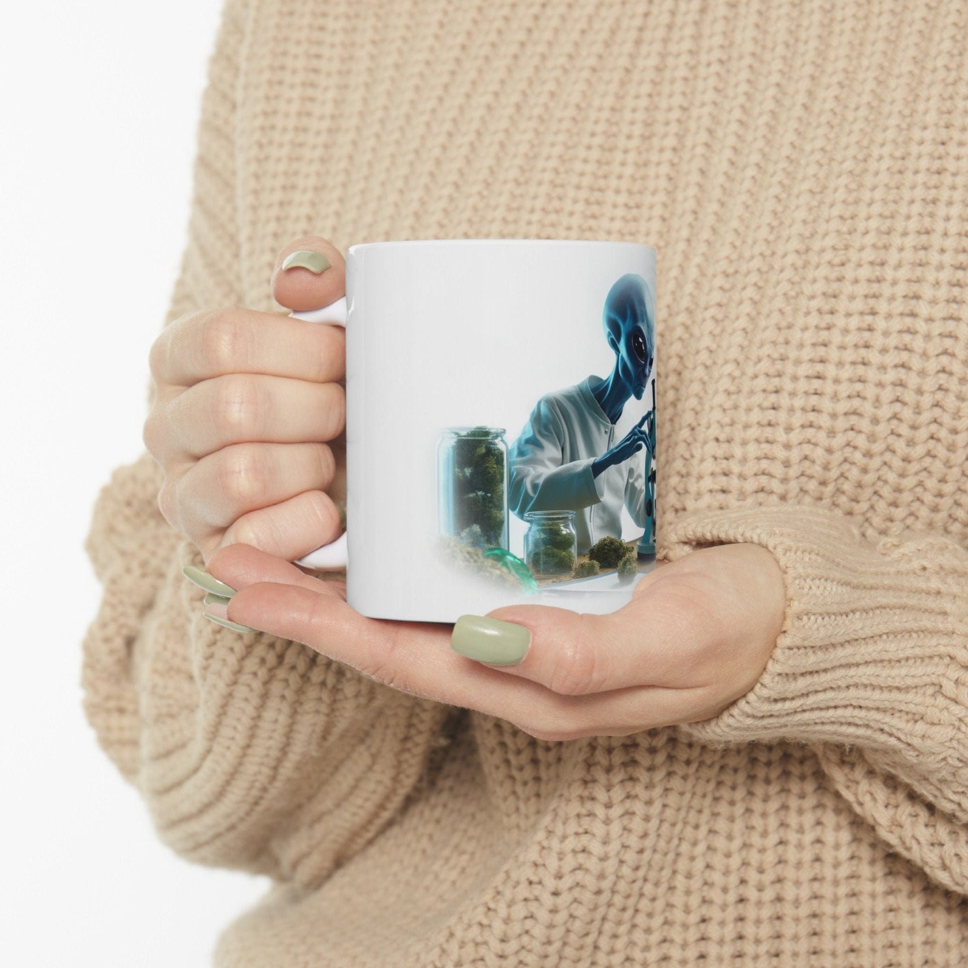 WEED ALIEN in LAB - Weed Coffee Mug (11oz)- Perfect Weed Gift for Weed Smokers, Stoners, Growers; Wake & Bake / 420 Weed Mug, Marijuana Gift