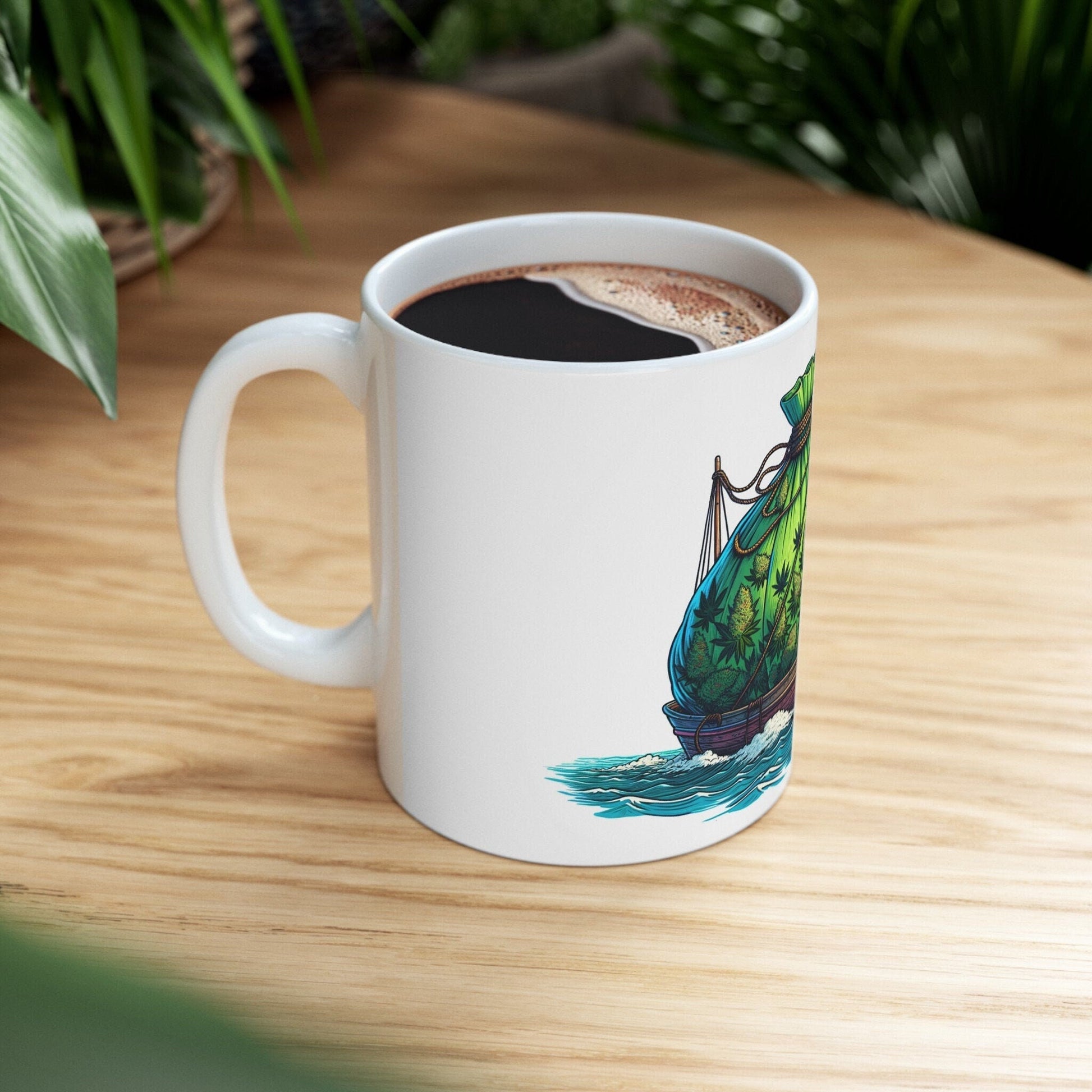 WEED AT SEA - Weed Coffee Mug (11oz) - Perfect Weed Gift for Weed Smokers, Stoners, Growers; Wake and Bake / 420 Weed Mug, Marijuana Gift
