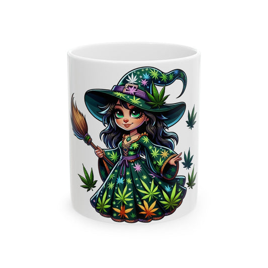 WEED WITCH, Black Hair - 420 Coffee Mug (11oz) Perfect Gift for Smokers/ Marijuana Gift; Wake & Bake Mug - Weed/Cannabis Cup, Stoner Mug