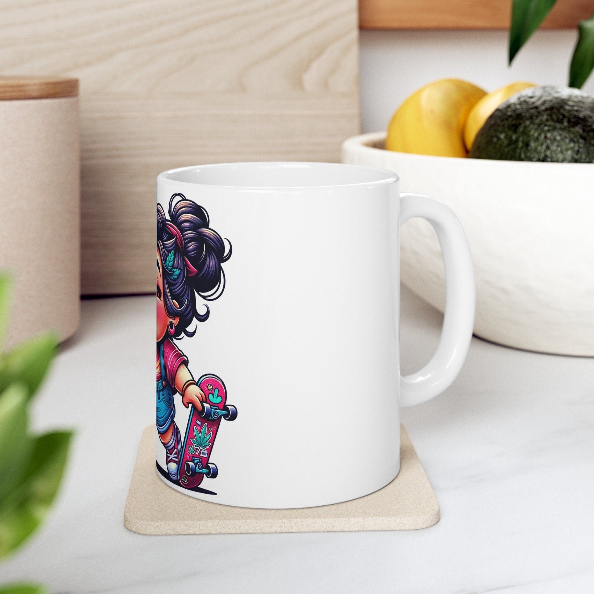 SKATER GIRL - 420 Coffee Mug (11oz) Perfect Gift for Smokers/ Marijuana Gift; Wake & Bake Mug - Cannabis Cup / Stoner Mug - Girlfriend Gift