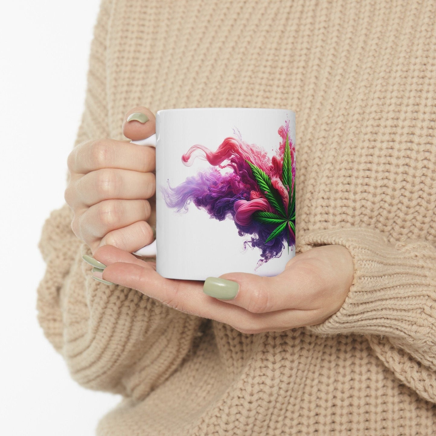 PURPLE/PINK SMOKEY Leaf - 420 Coffee Mugs (11oz) Perfect Gift for Smokers/ Marijuana Gift; Wake and Bake Mug - Cannabis Cup / Stoner Mug