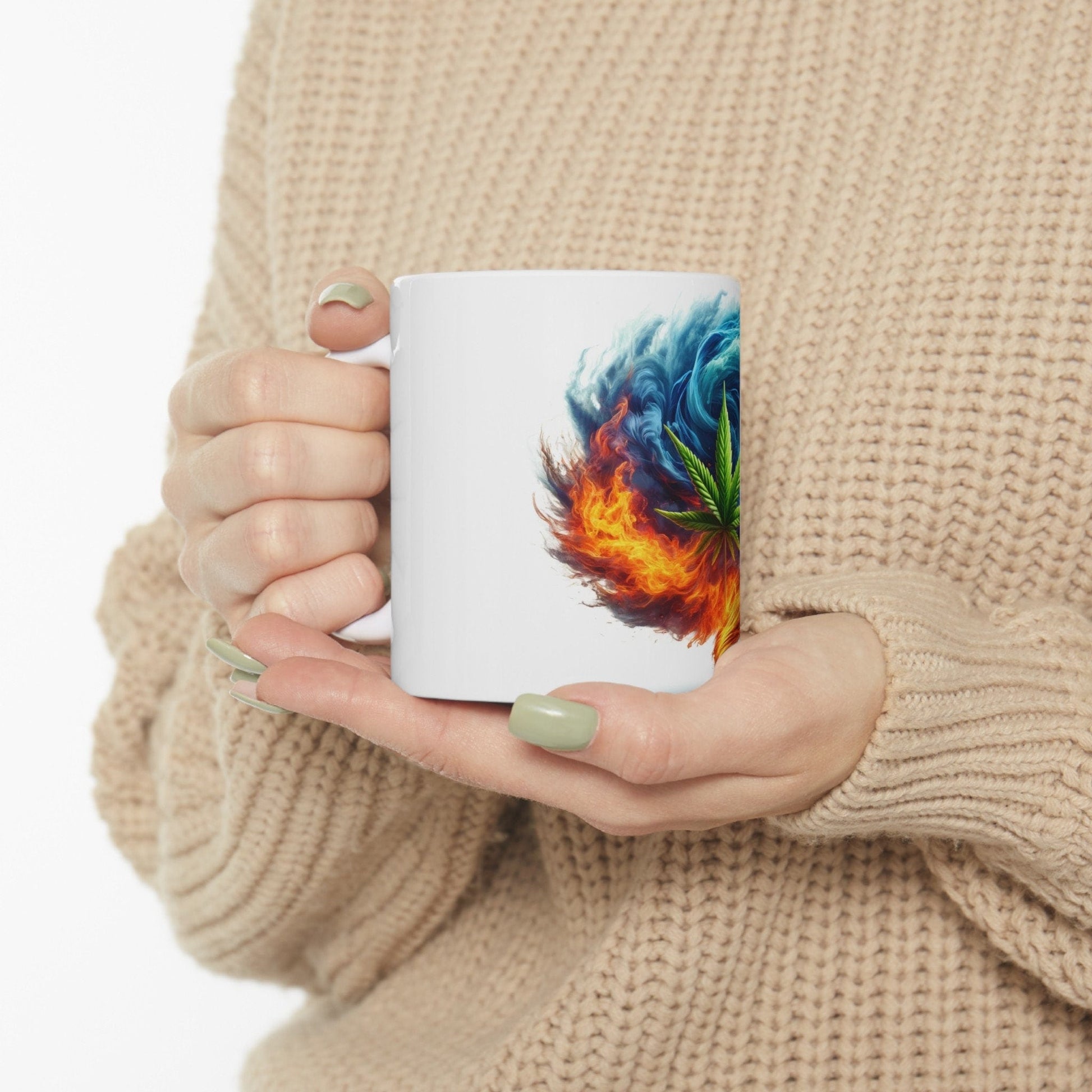 FIRE & WATER WEED Leaf - 420 Coffee Mugs (11oz) Perfect Gift for Smokers/ Marijuana Gift; Wake and Bake Mug - Cannabis Cup / Stoner Mug