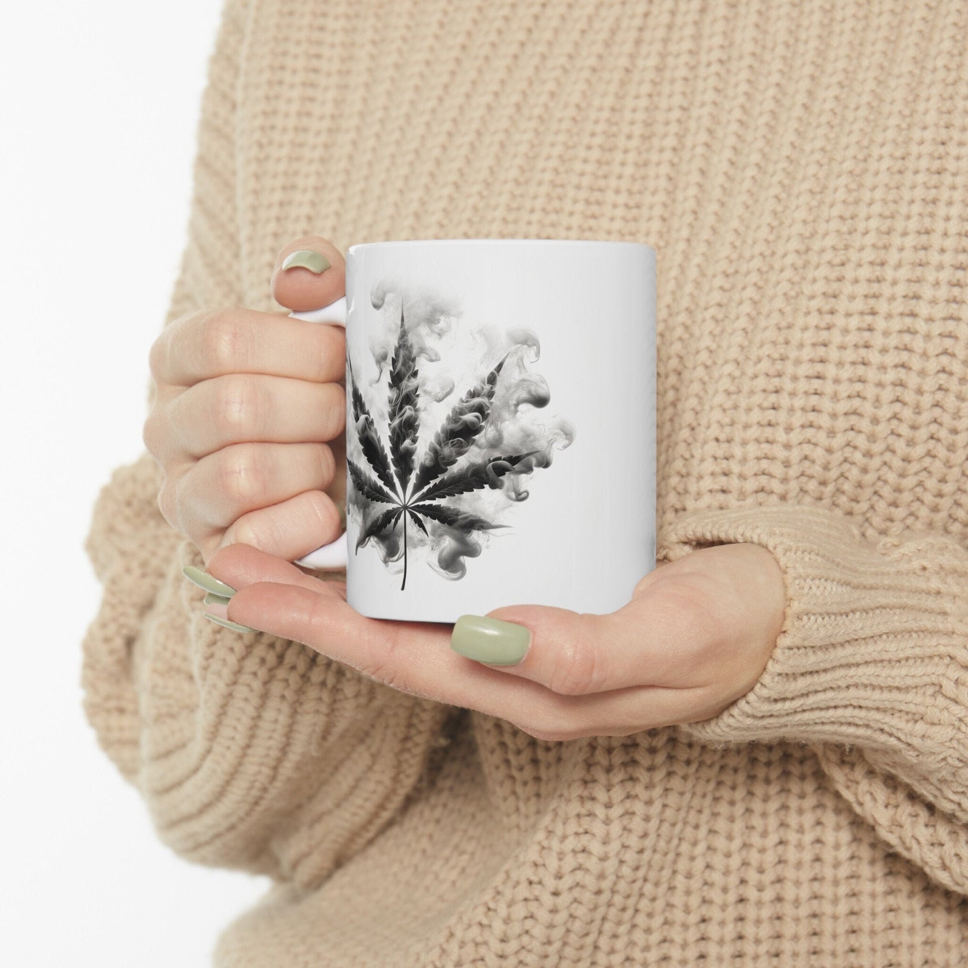 SMOKEY LEAF MUG - Weed Coffee Mugs (11oz) Perfect Gift for Smokers/ Marijuana Gift; Wake and Bake Mug - Cannabis Cup / Stoner Mug