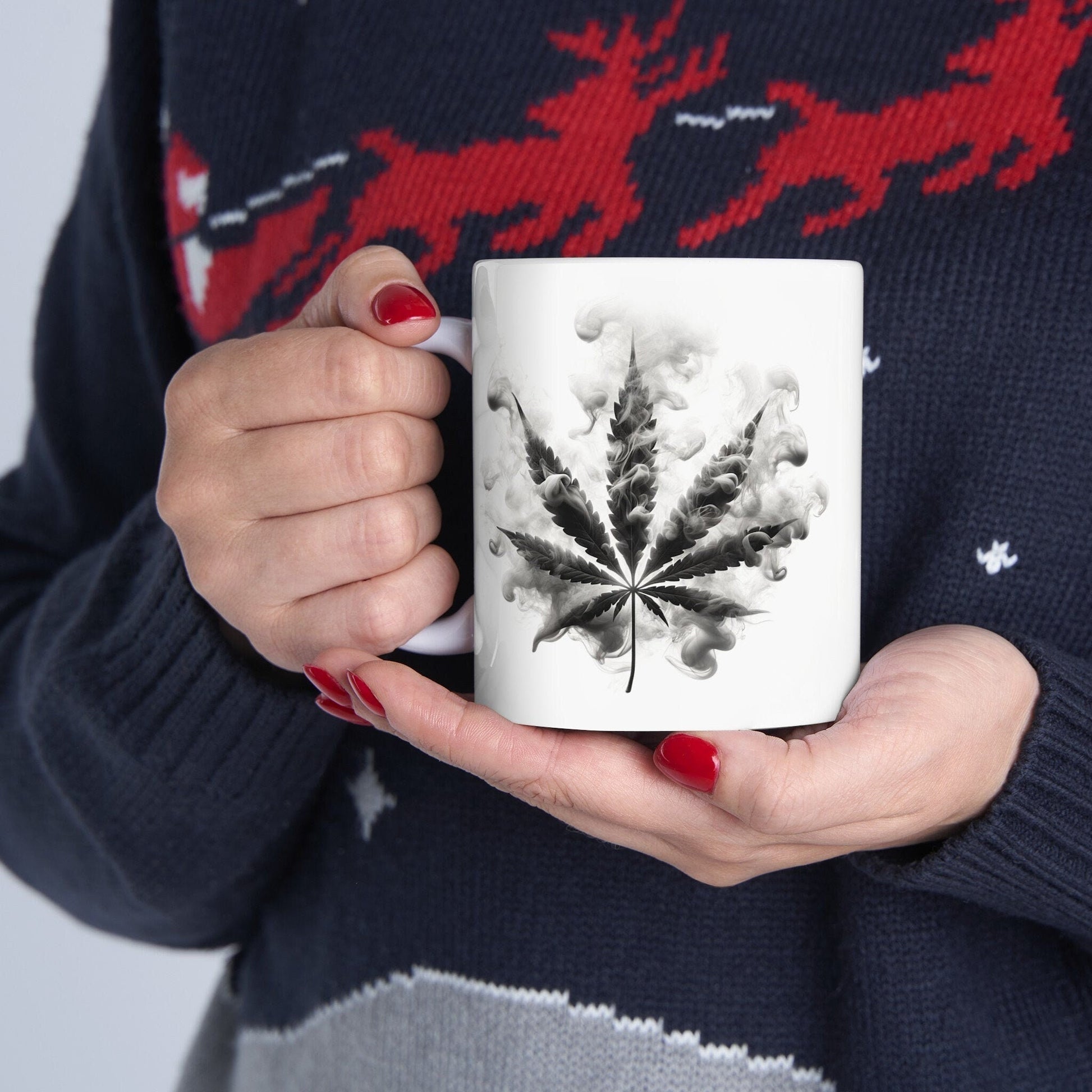 SMOKEY LEAF MUG - Weed Coffee Mugs (11oz) Perfect Gift for Smokers/ Marijuana Gift; Wake and Bake Mug - Cannabis Cup / Stoner Mug