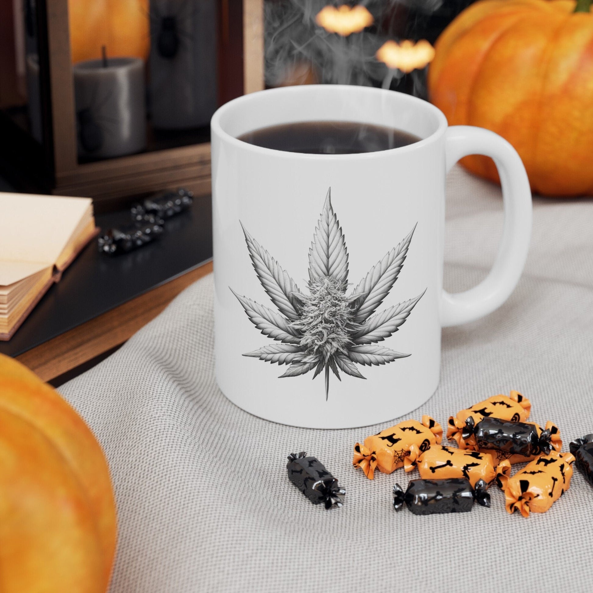 WHITE WEED PLANT - Weed Coffee Mugs (11oz) Perfect Gift for Smokers/ Marijuana Gift; Wake and Bake Mug - Cannabis Cup / Stoner Mug