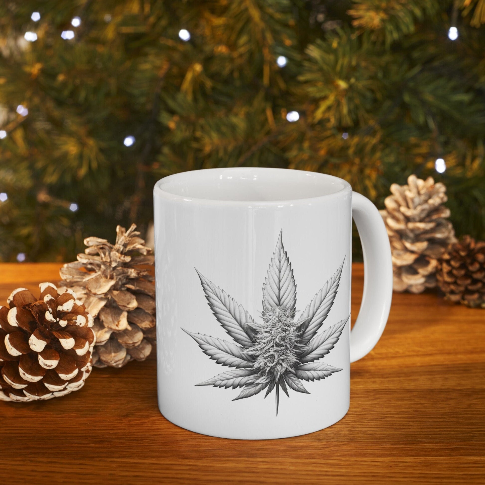 WHITE WEED PLANT - Weed Coffee Mugs (11oz) Perfect Gift for Smokers/ Marijuana Gift; Wake and Bake Mug - Cannabis Cup / Stoner Mug