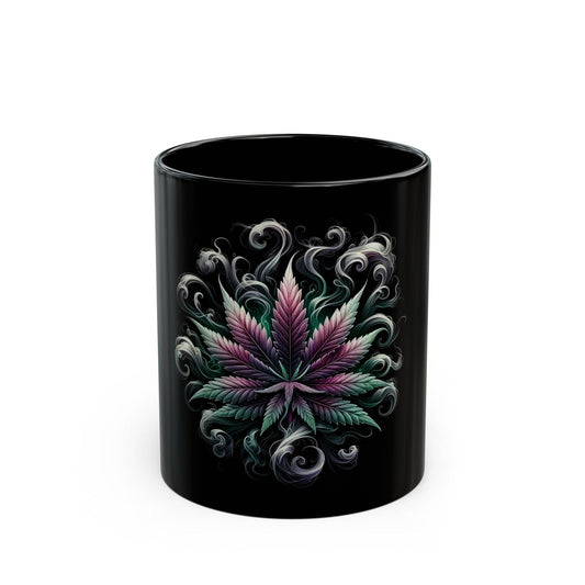 VIBEY WEED LEAF - Weed Coffee Mug (Black 11oz) - Perfect Gift for Smokers, Stoners, Flowers; Wake and Bake Mug / Weed Mug / Black Mug