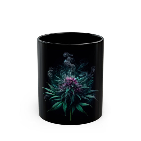 SMOKEY WEED PLANT - Weed Coffee Mug (Black 11oz) - Perfect Gift for Smokers, Stoners, Flowers; Wake and Bake Mug / Weed Mug / Black Mug
