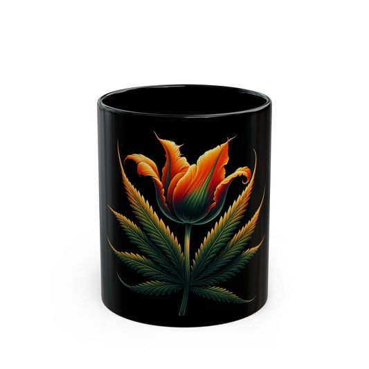 TULIP WEED FLOWER - Weed Coffee Mug (Black 11oz) - Perfect Gift for Smokers, Stoners, Flowers; Wake and Bake Mug / Weed Mug / Black Mug