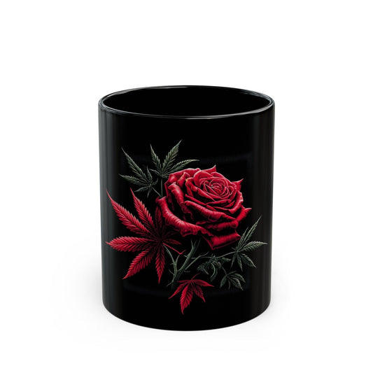 ROSE WEED FLOWER - Weed Coffee Mug (Black 11oz) - Perfect Gift for Smokers, Stoners, Growers; Wake and Bake Mug / Weed Mug / Black Mug