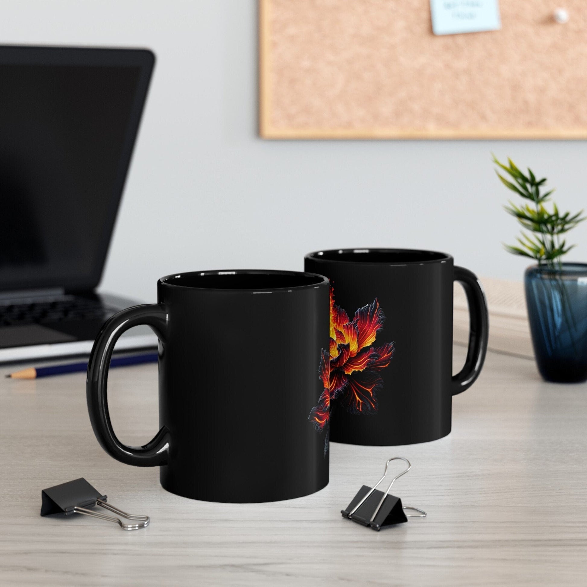 FIREY WEED FLOWER - Weed Coffee Mug (Black 11oz) - Perfect Gift for Smokers, Stoners, Growers; Wake and Bake Mug / Weed Mug / Black Mug