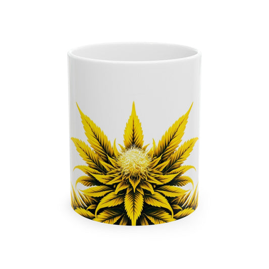 YELLOW WEED FLOWER - Weed Coffee Mugs (11oz) Perfect Gift for Smokers/ Marijuana Gift; Wake and Bake Mug - Cannabis Cup / Stoner Mug