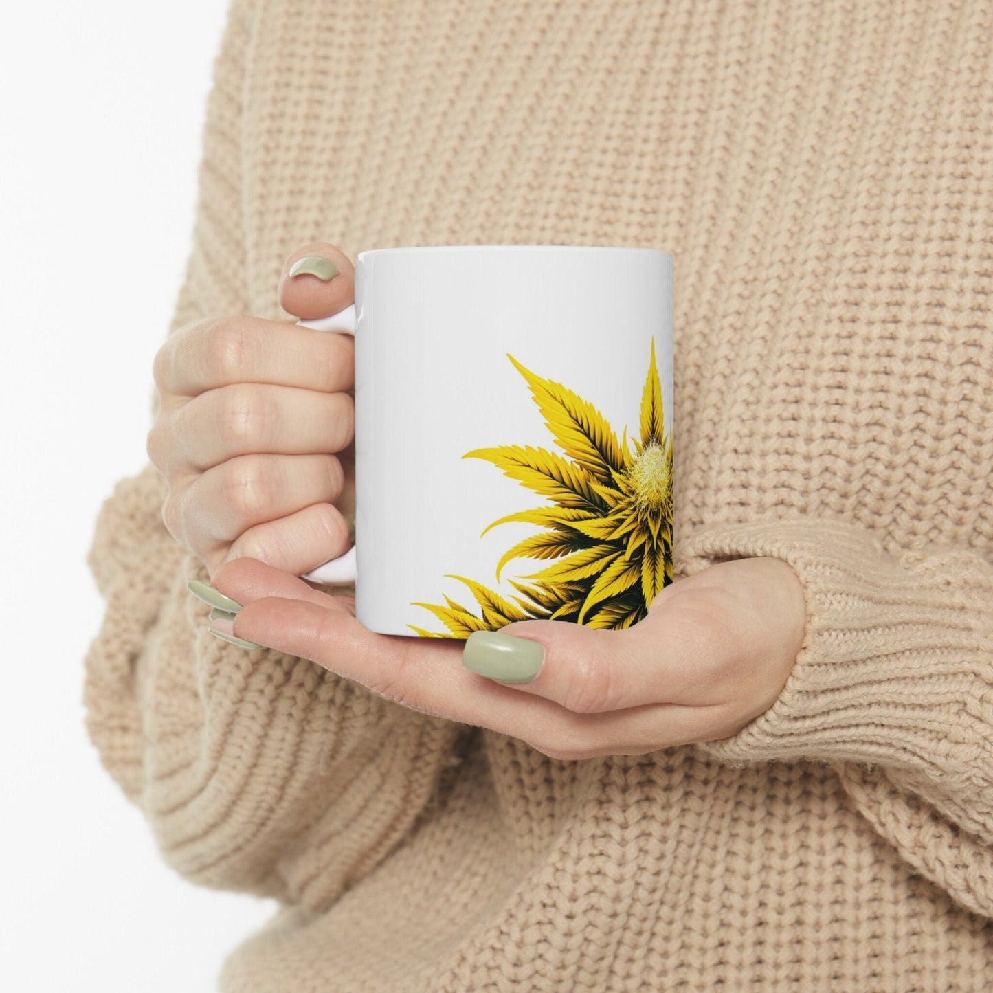 YELLOW WEED FLOWER - Weed Coffee Mugs (11oz) Perfect Gift for Smokers/ Marijuana Gift; Wake and Bake Mug - Cannabis Cup / Stoner Mug