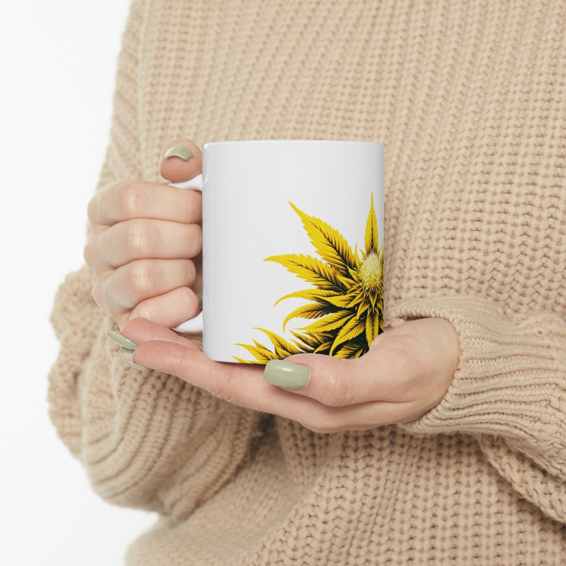 YELLOW WEED FLOWER - Weed Coffee Mugs (11oz) Perfect Gift for Smokers/ Marijuana Gift; Wake and Bake Mug - Cannabis Cup / Stoner Mug