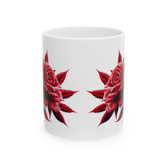 RED WEED FLOWER - Weed Coffee Mugs (11oz) Perfect Gift for Smokers/ Marijuana Gift; Wake and Bake Mug - Cannabis Cup / Stoner Mug