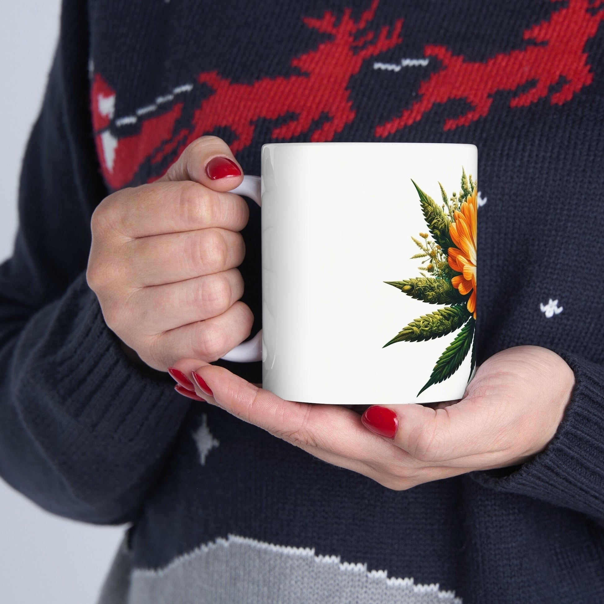 CALENDULA WEED FLOWER - Weed Coffee Mugs (11oz) Perfect Gift for Smokers/ Marijuana Gift; Wake and Bake Mug - Cannabis Cup / Stoner Mug