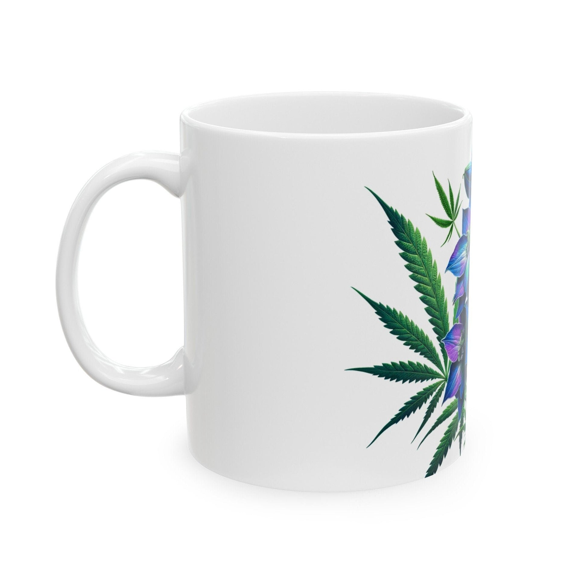 DELPHINIUM WEED FLOWER - Weed Coffee Mugs (11oz) Perfect Gift for Smokers/ Marijuana Gift; Wake and Bake Mug - Cannabis Cup / Stoner Mug