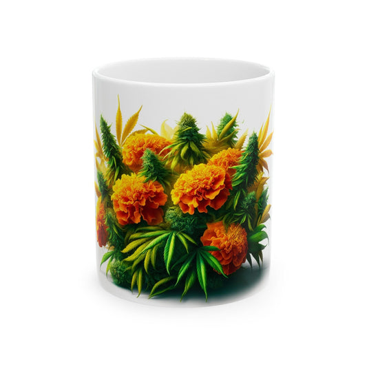 MARIGOLD WEED FLOWER - Weed Coffee Mugs (11oz) Perfect Gift for Smokers/ Marijuana Gift; Wake and Bake Mug - Cannabis Cup / Stoner Mug