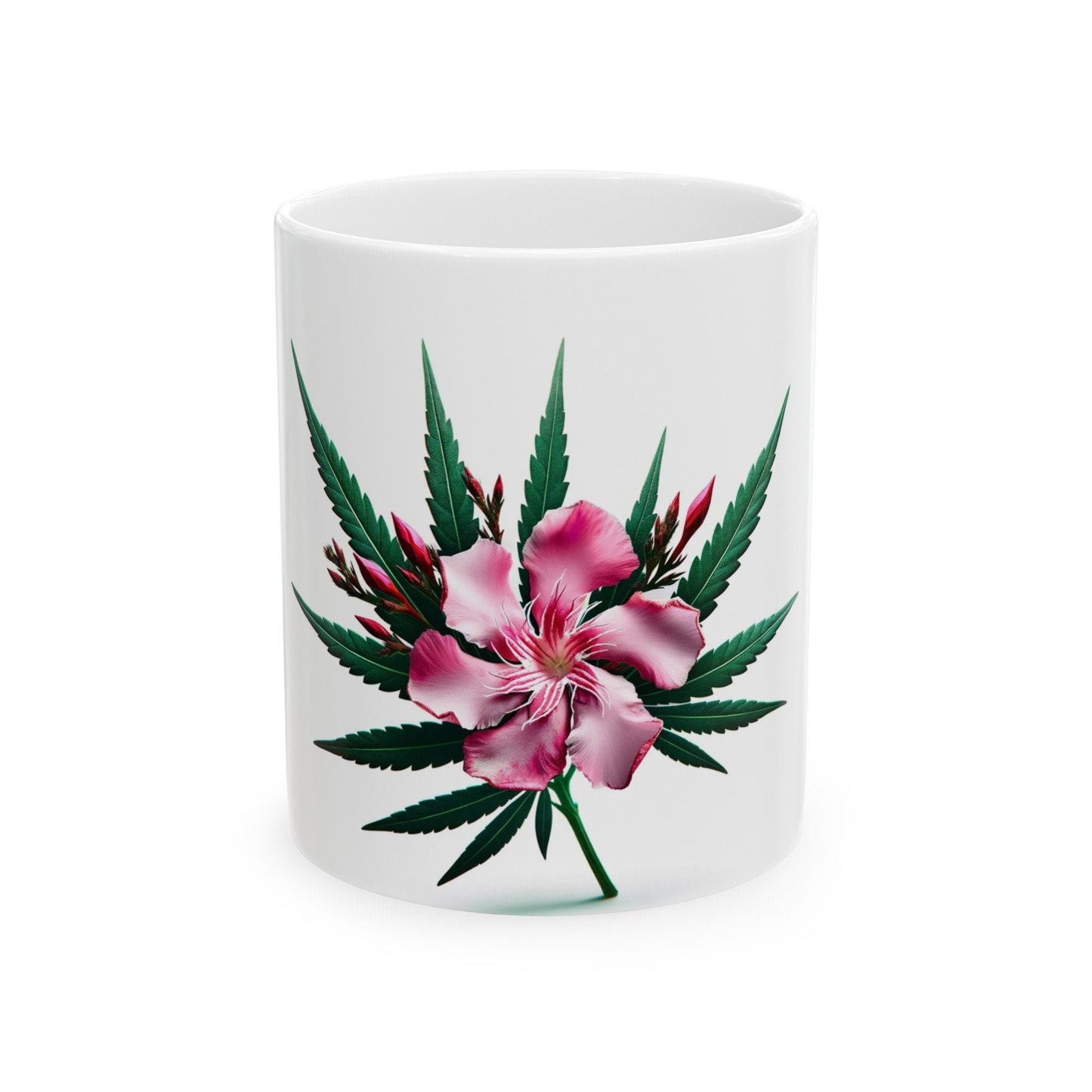 OLEANDER PINK Weed FLOWER - Weed Coffee Mugs (11oz) Perfect Gift for Smokers/ Marijuana Gift; Wake and Bake Mug - Cannabis Cup / Stoner Mug