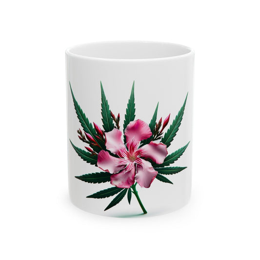 OLEANDER PINK Weed FLOWER - Weed Coffee Mugs (11oz) Perfect Gift for Smokers/ Marijuana Gift; Wake and Bake Mug - Cannabis Cup / Stoner Mug