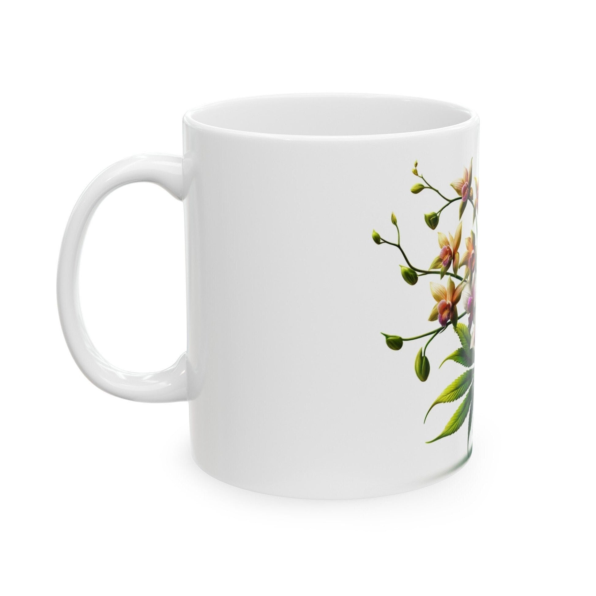 ORCHID WEED FLOWER - Weed Coffee Mugs (11oz) Perfect Gift for Smokers/ Marijuana Gift; Wake and Bake Mug - Cannabis Cup / Stoner Mug