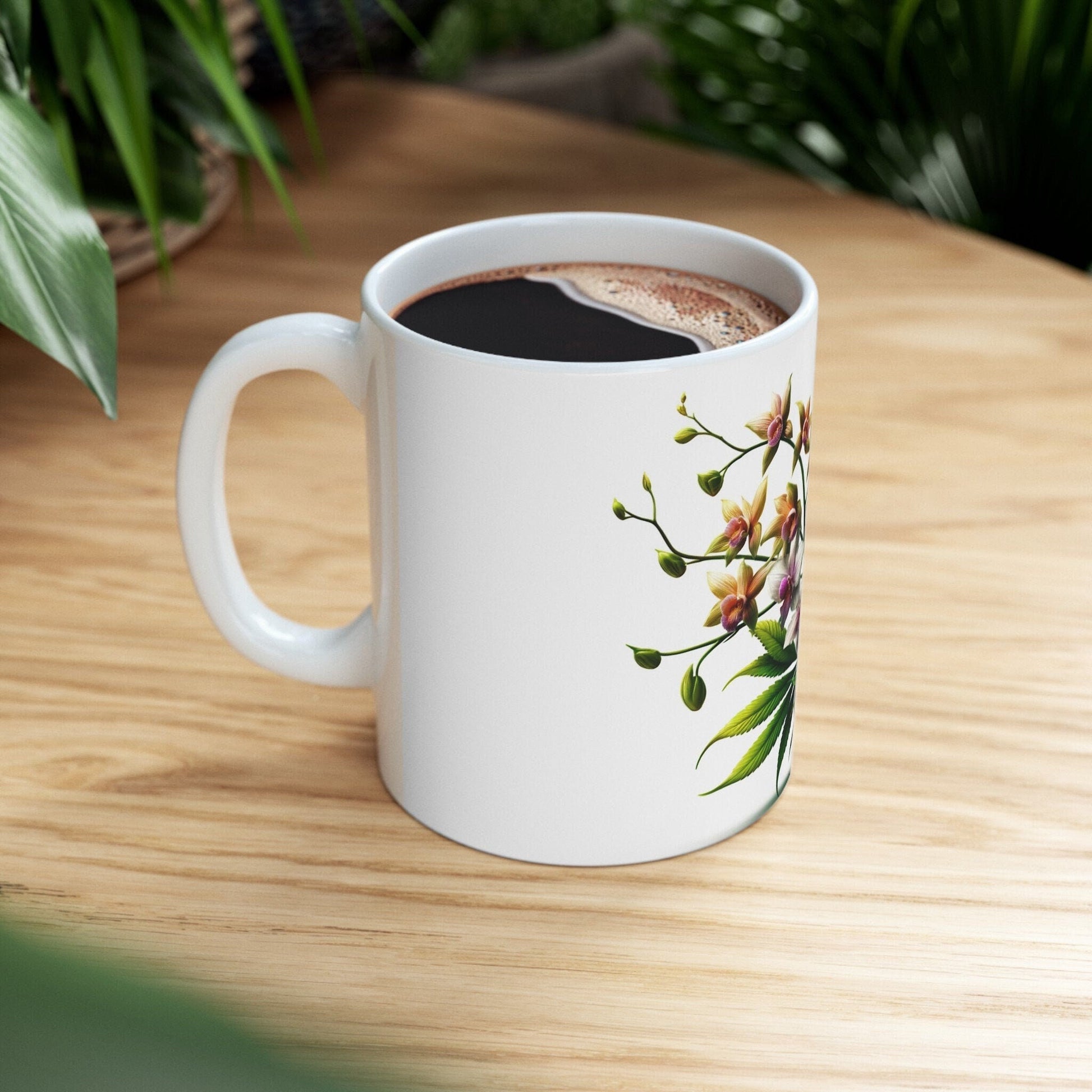 ORCHID WEED FLOWER - Weed Coffee Mugs (11oz) Perfect Gift for Smokers/ Marijuana Gift; Wake and Bake Mug - Cannabis Cup / Stoner Mug