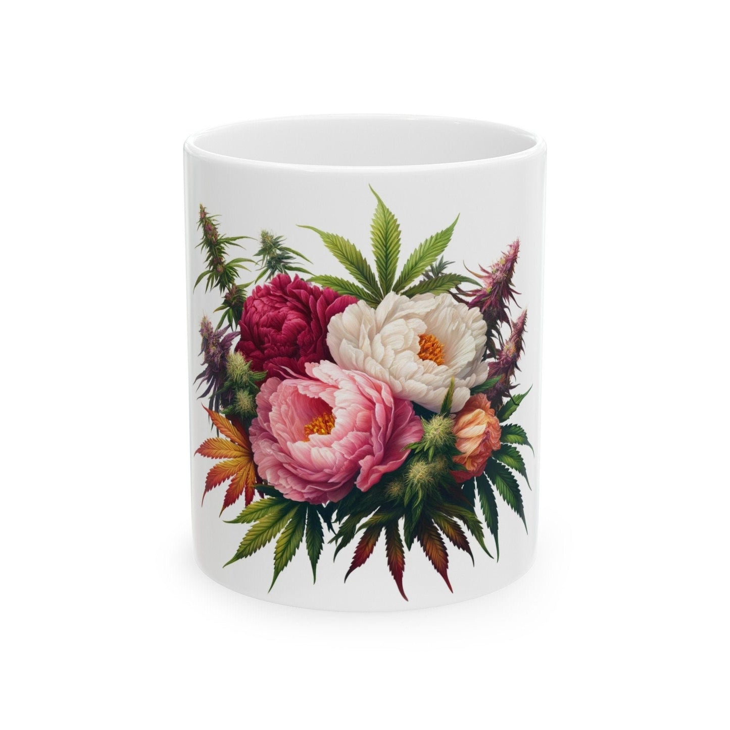 PEONY WEED FLOWER - Weed Coffee Mugs (11oz) Perfect Gift for Smokers/ Marijuana Gift; Wake and Bake Mug - Cannabis Cup / Stoner Mug