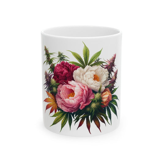 PEONY WEED FLOWER - Weed Coffee Mugs (11oz) Perfect Gift for Smokers/ Marijuana Gift; Wake and Bake Mug - Cannabis Cup / Stoner Mug
