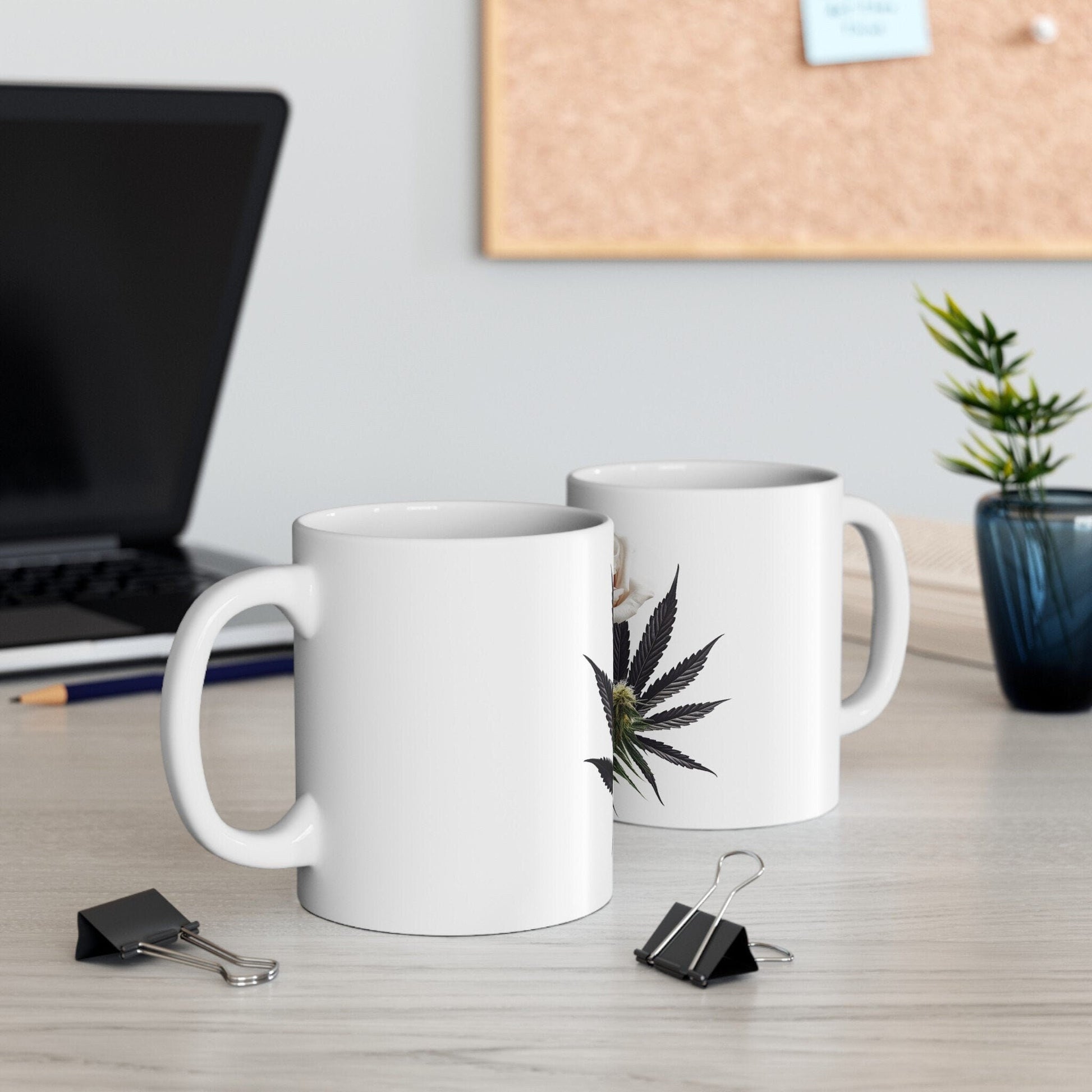 PINK ROSE Weed FLOWER - Weed Coffee Mugs (11oz) Perfect Gift for Smokers/ Marijuana Gift; Wake and Bake Mug - Cannabis Cup / Stoner Mug