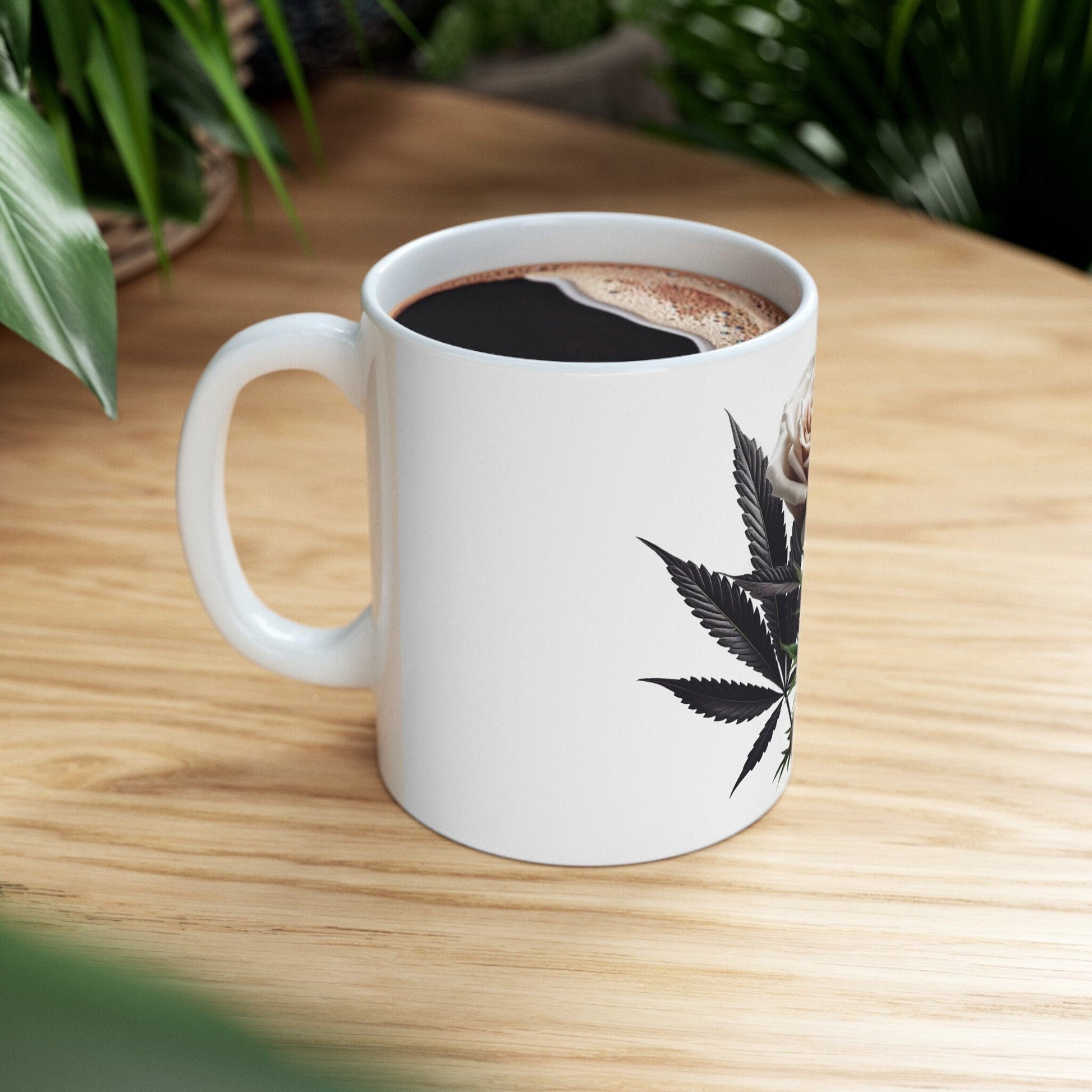 PINK ROSE Weed FLOWER - Weed Coffee Mugs (11oz) Perfect Gift for Smokers/ Marijuana Gift; Wake and Bake Mug - Cannabis Cup / Stoner Mug