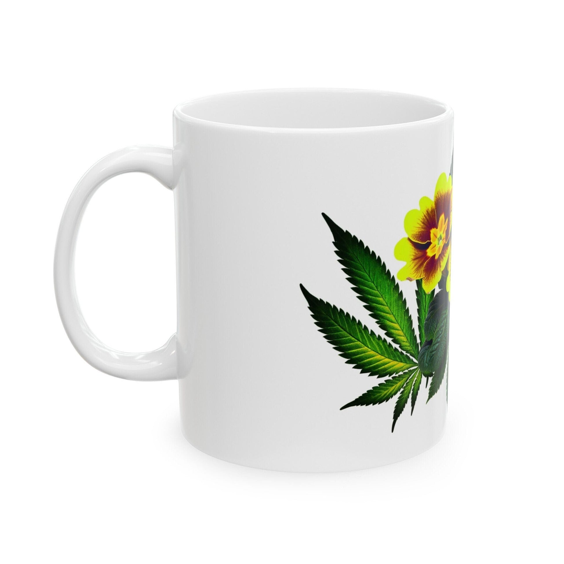 PRIMROSE WEED PLANT - Weed Coffee Mugs (11oz) Perfect Gift for Smokers/ Marijuana Gift; Wake and Bake Mug - Cannabis Cup / Stoner Mug
