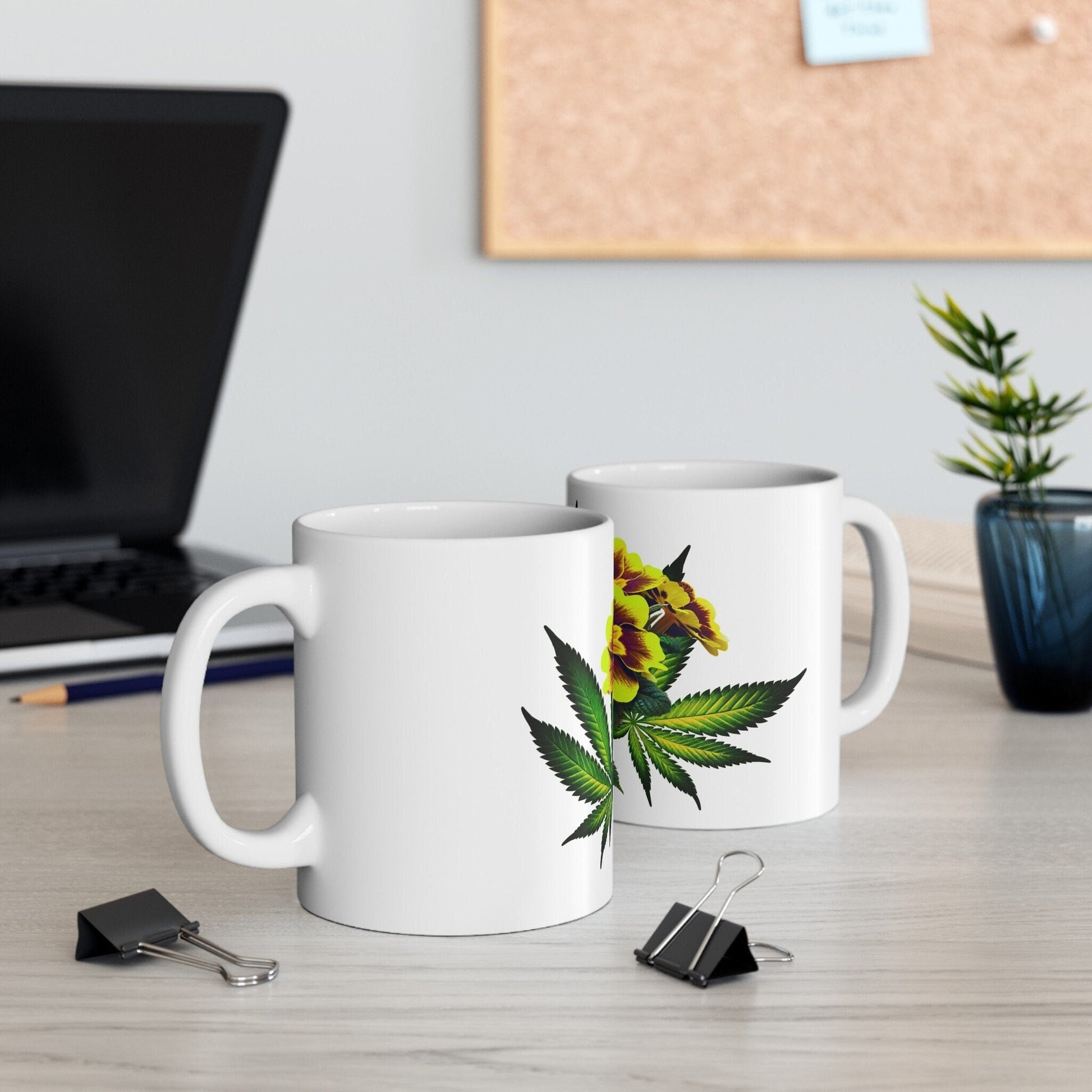 PRIMROSE WEED PLANT - Weed Coffee Mugs (11oz) Perfect Gift for Smokers/ Marijuana Gift; Wake and Bake Mug - Cannabis Cup / Stoner Mug
