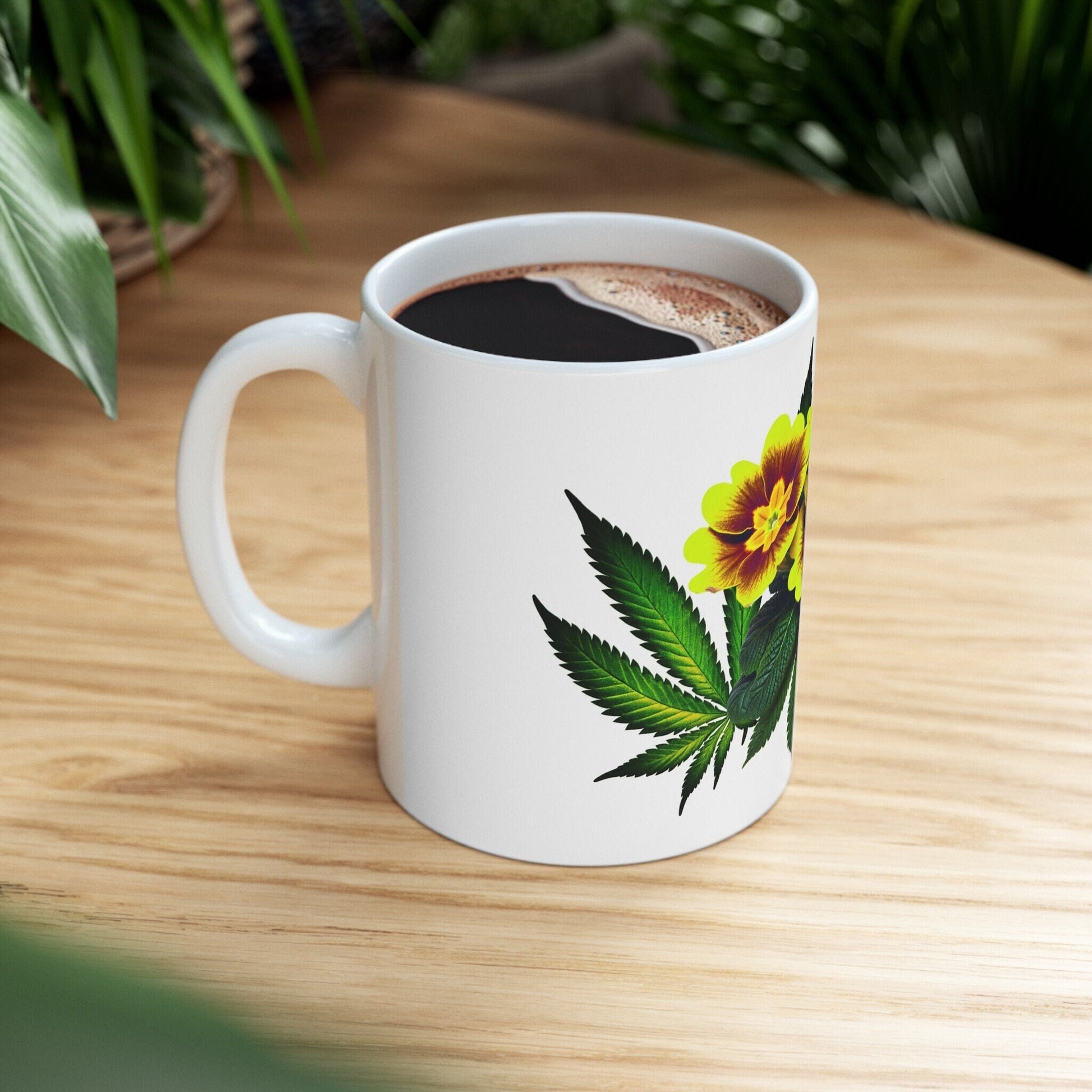 PRIMROSE WEED PLANT - Weed Coffee Mugs (11oz) Perfect Gift for Smokers/ Marijuana Gift; Wake and Bake Mug - Cannabis Cup / Stoner Mug