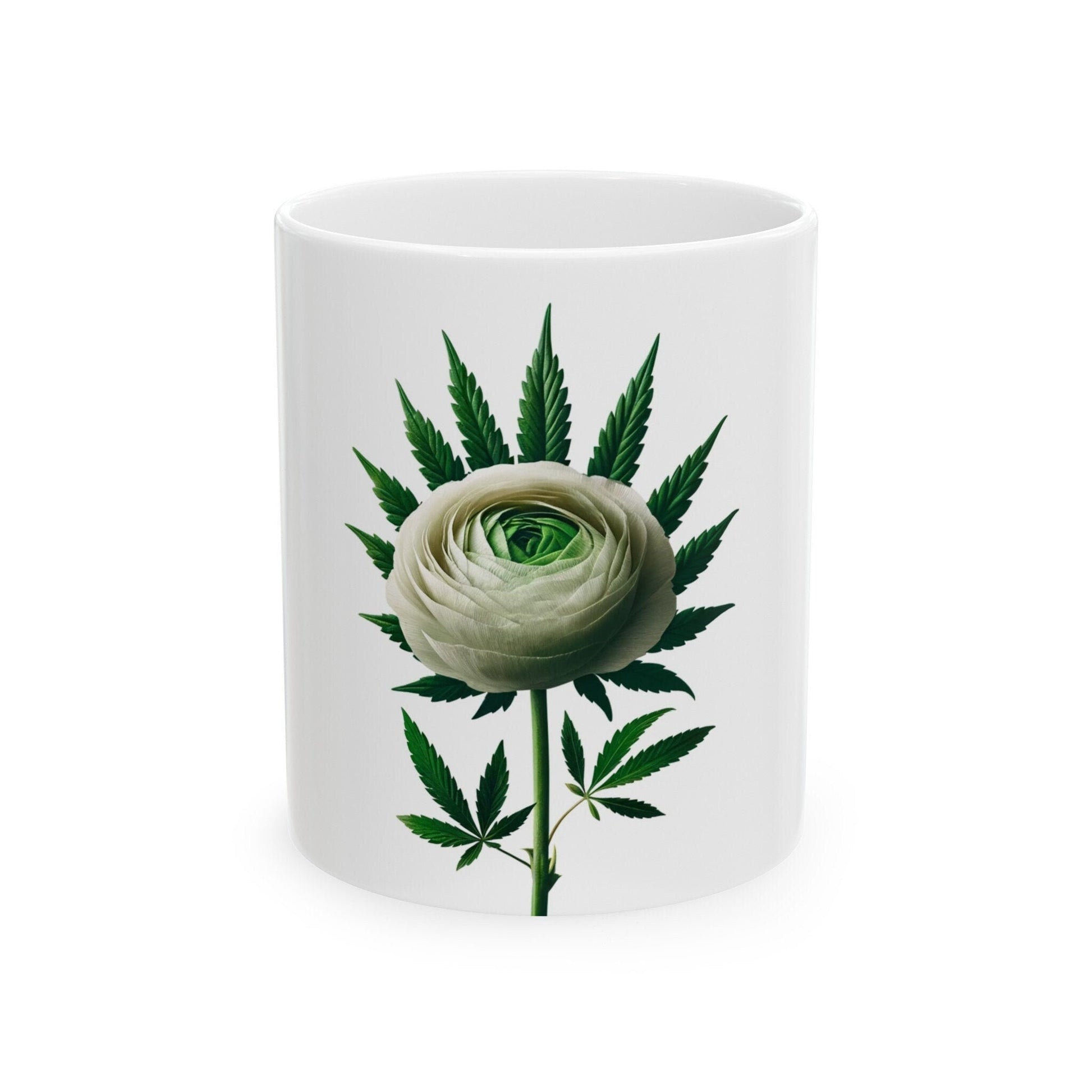 RANUNCULUS WEED FLOWER - Weed Coffee Mugs (11oz) Perfect Gift for Smokers/ Marijuana Gift; Wake and Bake Mug - Cannabis Cup / Stoner Mug