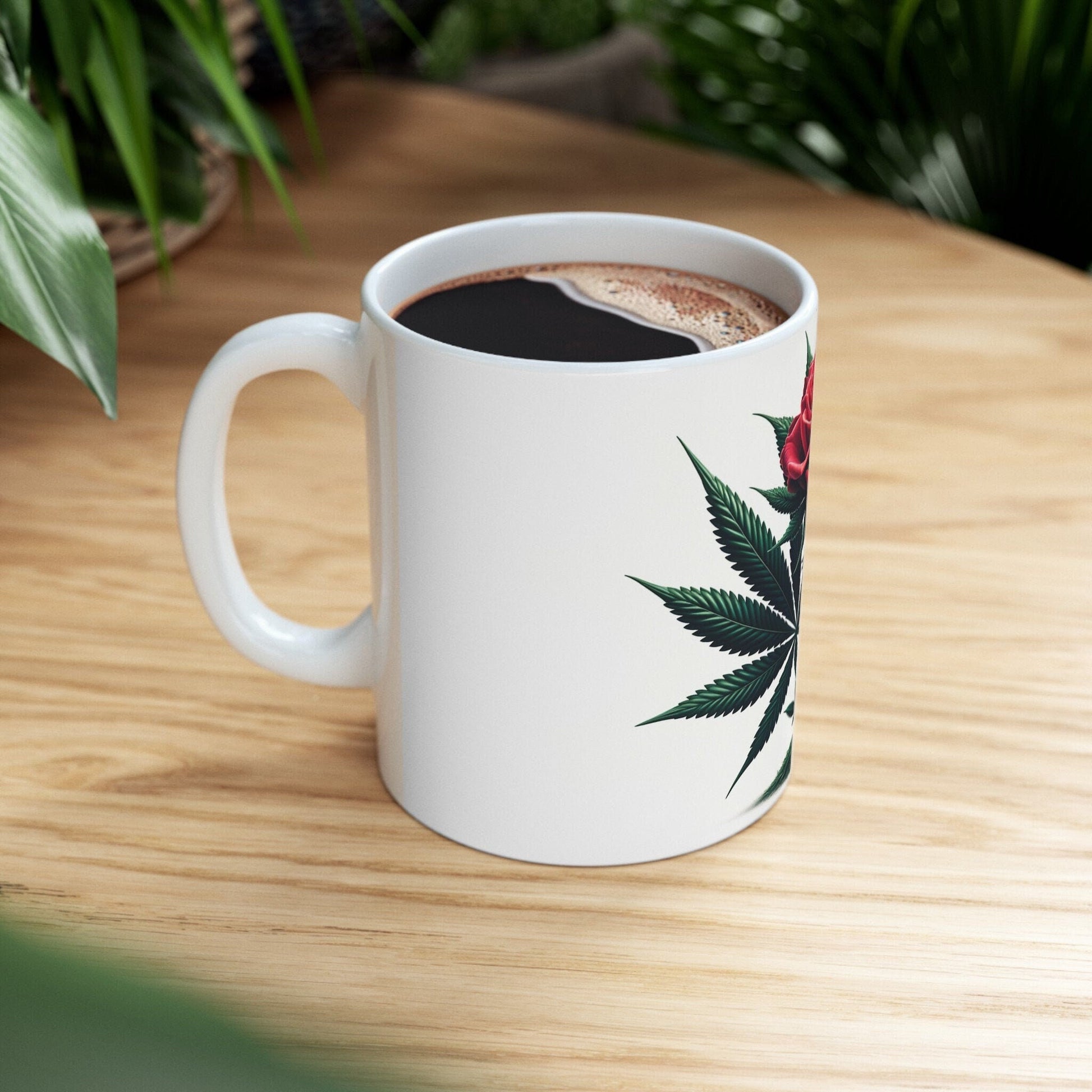 RED ROSE Weed FLOWER - Weed Coffee Mugs (11oz) Perfect Gift for Smokers/ Marijuana Gift; Wake and Bake Mug - Cannabis Cup / Stoner Mug