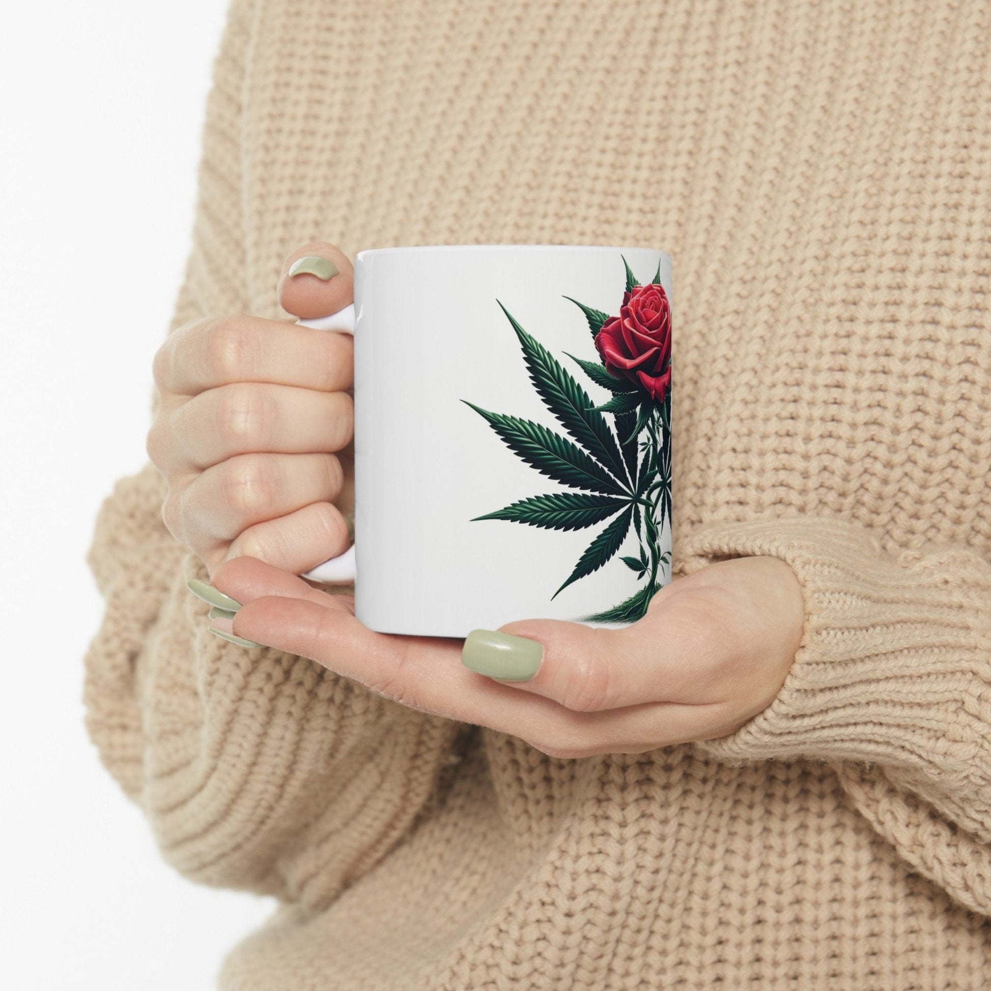 RED ROSE Weed FLOWER - Weed Coffee Mugs (11oz) Perfect Gift for Smokers/ Marijuana Gift; Wake and Bake Mug - Cannabis Cup / Stoner Mug