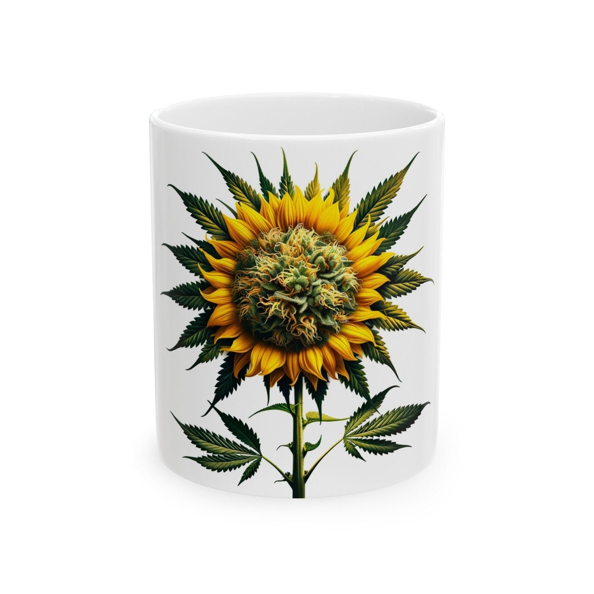 SUNFLOWER WEED FLOWER - Weed Coffee Mugs (11oz) Perfect Gift for Smokers/ Marijuana Gift; Wake and Bake Mug - Cannabis Cup / Stoner Mug