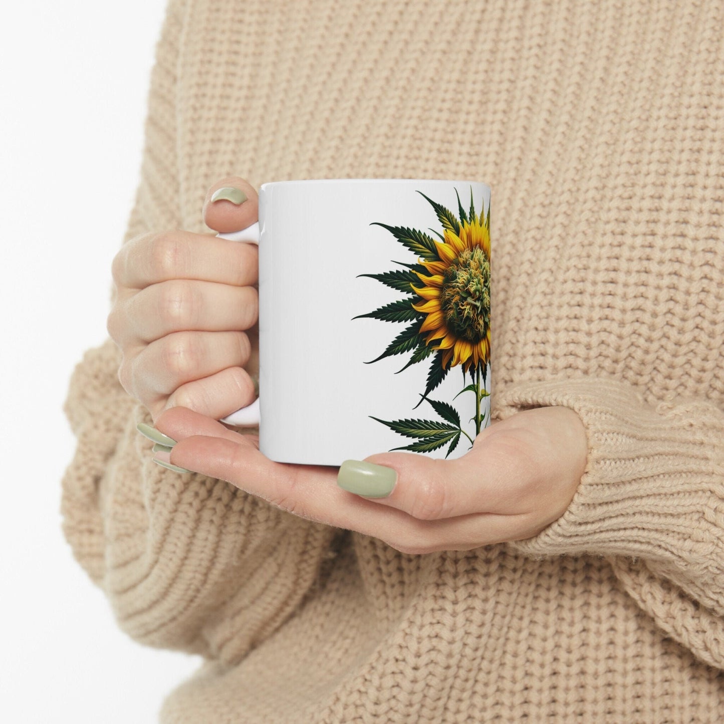 SUNFLOWER WEED FLOWER - Weed Coffee Mugs (11oz) Perfect Gift for Smokers/ Marijuana Gift; Wake and Bake Mug - Cannabis Cup / Stoner Mug