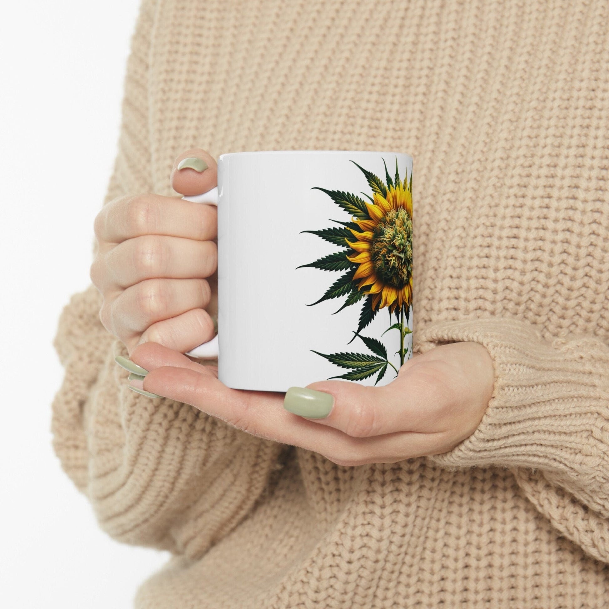 SUNFLOWER WEED FLOWER - Weed Coffee Mugs (11oz) Perfect Gift for Smokers/ Marijuana Gift; Wake and Bake Mug - Cannabis Cup / Stoner Mug