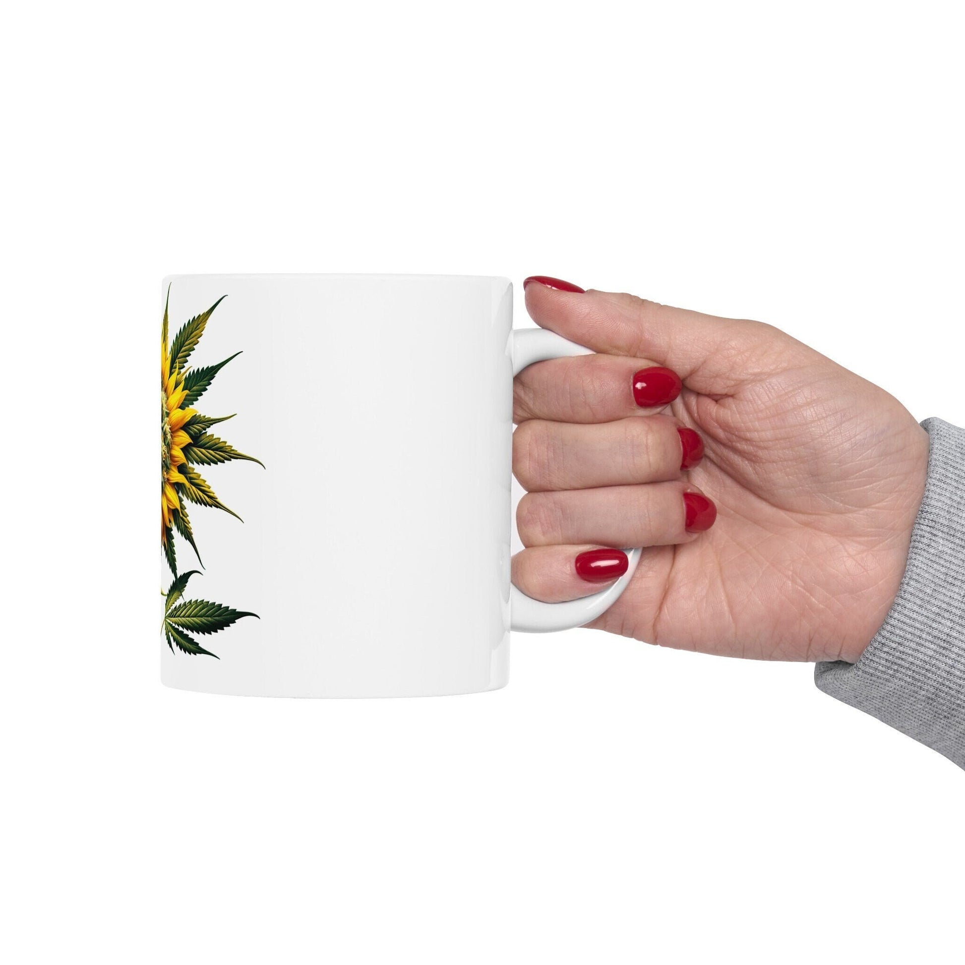 SUNFLOWER WEED FLOWER - Weed Coffee Mugs (11oz) Perfect Gift for Smokers/ Marijuana Gift; Wake and Bake Mug - Cannabis Cup / Stoner Mug