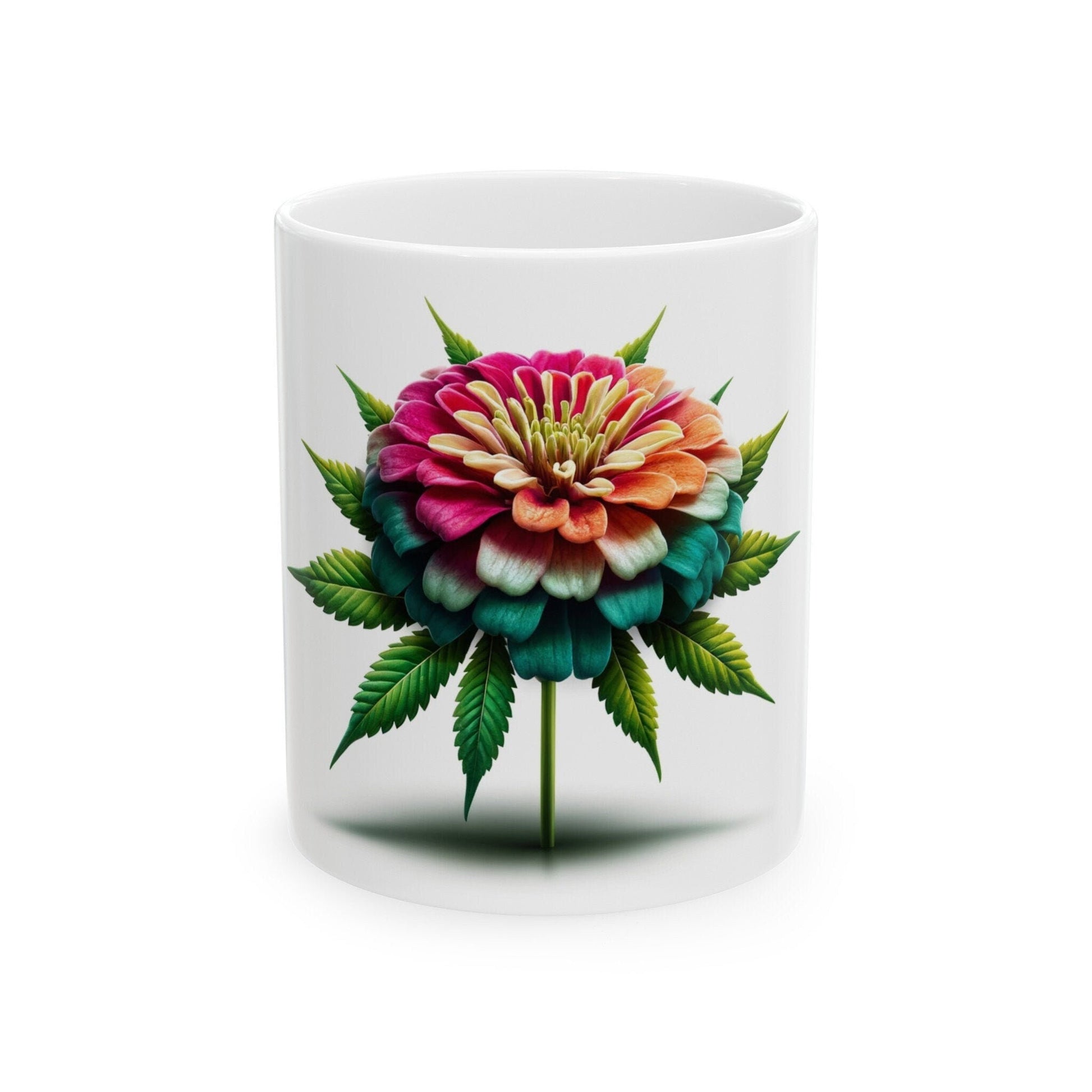 ZINNIA WEED FLOWER - Weed Coffee Mugs (11oz) Perfect Gift for Smokers/ Marijuana Gift; Wake and Bake Mug - Cannabis Cup / Stoner Mug