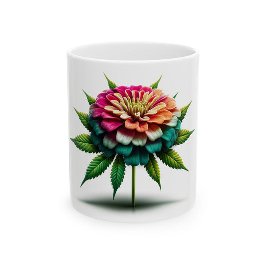 ZINNIA WEED FLOWER - Weed Coffee Mugs (11oz) Perfect Gift for Smokers/ Marijuana Gift; Wake and Bake Mug - Cannabis Cup / Stoner Mug