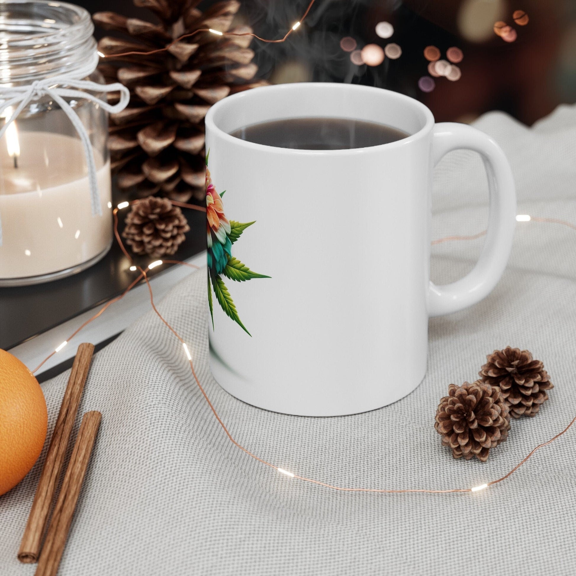 ZINNIA WEED FLOWER - Weed Coffee Mugs (11oz) Perfect Gift for Smokers/ Marijuana Gift; Wake and Bake Mug - Cannabis Cup / Stoner Mug
